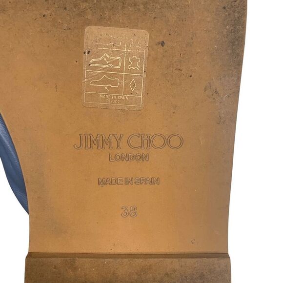 Jimmy Choo Tropica Blue Leather Flat Sandals EU 38 Slip On Square Toe Slide - Picture 9 of 9